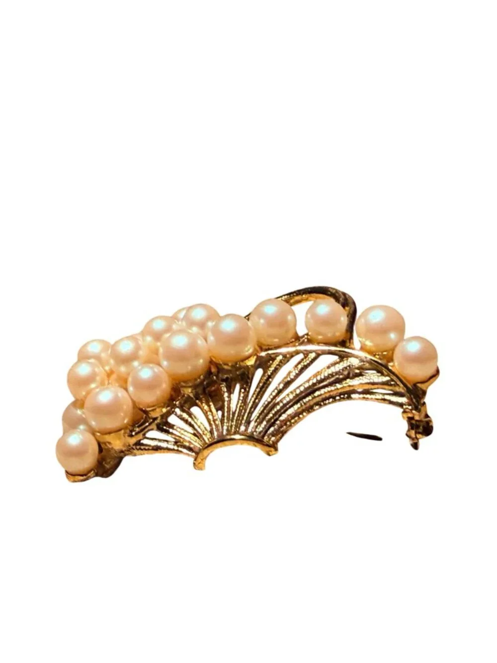 Faux Pearl Brooch Grape Basket VTG Gold Tone Fruit Pin Cluster Vineyard Jewelry